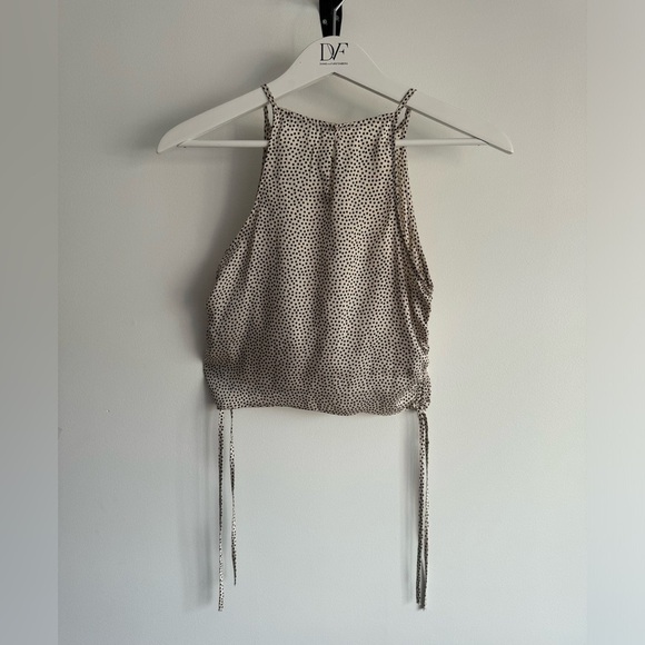 Zara beige polka dotted halter crop top with ruched drawstring detail - Picture 3 of 8